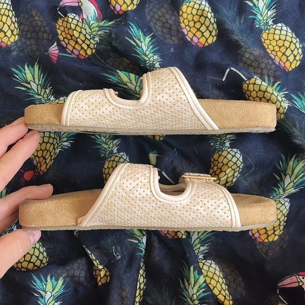 Brand New Michael Kors Zoria Adjustable Strap Slides Sandals Blush Gold Tone